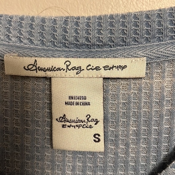 The Y2K Gothic Grunge Waffle Knit Henley Tier Whimsigoth Stretchy faded blue S - Picture 3 of 10